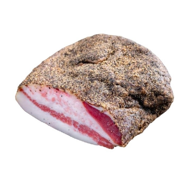 II guanciale è un salume preparato con un taglio di carne suina ricavato dalla gola del maiale, percorso da venature magre di muscolo con una componente di grasso pregiato
